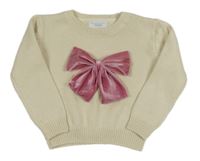 Smetanový melírovaný žimylkový svetr se sametovou mašlí PRIMARK