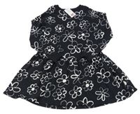 Nové - černo-bílé květované teplákové šaty F&F