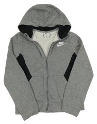 Šedo-černá melírovaná propínací mikina s logem a kapucí Nike