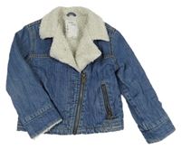 Modrý riflový zateplený křivák s huňatým límečkem Vertbaudet