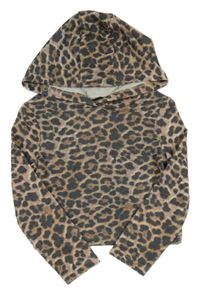 Hnědo-černošedá vzorovaná úpletová crop mikina s kapucí George