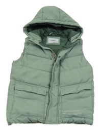 Olivová prošívaná šusťáková zateplená vesta s nápisy a kapucí RESERVED
