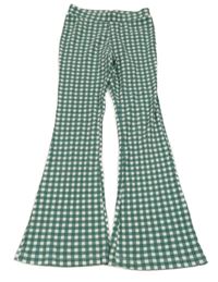 Šalvějovo-bílé kostkované flare kalhoty HEMA