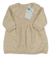 Nové - světlebéžové melírované vlněné šaty s volánkem Vertbaudet