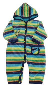 Barevná pruhovaná sametová zateplená kombinéza s raketou a kapucí FIXONI