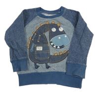 Modro-bílo-tmavomodrá melírovaná mikina s dinosaurem Next