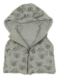 Šedá melírovaná prošívaná tepláková zateplená vesta s Mickey a Donaldem a kapucí George