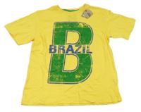 Nové - žluté tričko s písmenkem a nápisem Rebel