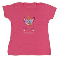 Tmavorůžové tričko s jednorožcem 