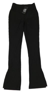 Nové - černé žebrované flare kalhoty New Look