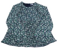 Tmavomodro/zeleno-bílá květovaná šifonovo/plisovaná halenka s volánky mayoral