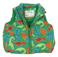 Zelená prošívaná šusťáková zateplená vesta s dinosaury Mothercare