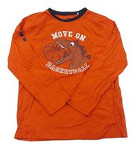 Oranžové triko s nápisy a dinosaurem Yigga 