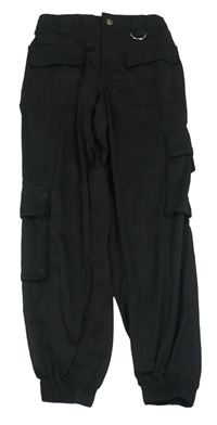 Černé šusťákové cuff cargo kalhoty New Look