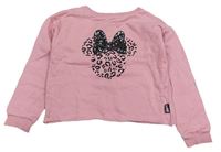 Růžová crop mikina s Minnie s leopardím vzorem a flitry Disney