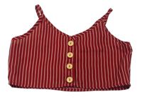 Tmavočerveno-bílý pruhovaný crop top s knoflíky Shein
