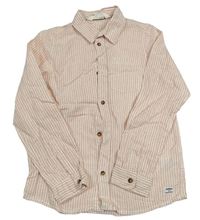 Bílo-růžová pruhovaná lněná košile H&M