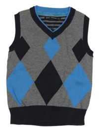 Šedo-tmavomodro-modrá károvaná svetrová vesta M&S