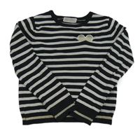Černo-šedý pruhovaný svetr se srdcem H&M