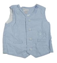 Světlemodro-bílá pruhovaná slavnostní vesta s medvědem