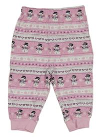 Růžovo-bílé vzorované pyžamové kalhoty se sněhuláky
