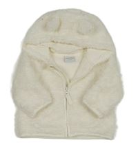 Smetanová chlupatá podšitá propínací mikina s kapucí Miniclub