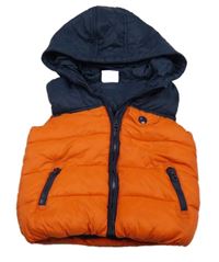 Tmavomodro-oranžová šusťáková zateplená vesta s kapucí F&F