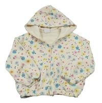 Krémová květovaná propínací mikina s kapucí Zara