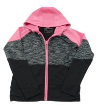 Neonově růžovo-černo-melírovaná sportovní propínací mikina s kapucí Yd.