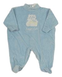 Světlemodrý sametový overal s kočkami