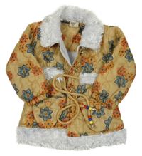 Písková prošívaná květovaná šusťáková zateplená bunda