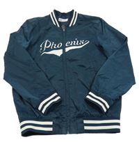 Petrolejová šusťáková baseballová jarní bunda s nápisem H&M