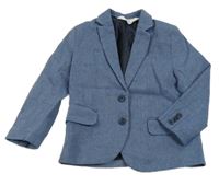 Tmavomodré melírované lněné slavnostní sako H&M
