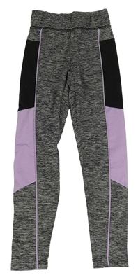 Tmavošedo-černo-lila sportovní legíny Ergeenomixx