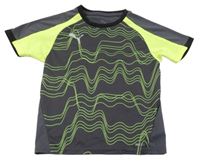 Tmavošedo-neonově žluté sportovní funkční tričko se vzorem Puma