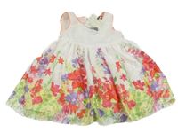 Nové - Bílé květované saténové šaty