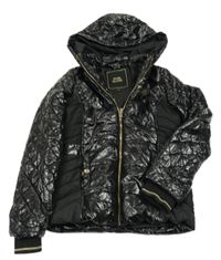 Černá lesklá šusťáková zimní bunda s kapucí River Island