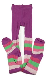 Fialovo-barevné pruhované punčocháče Yigga