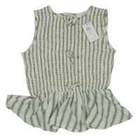 Nové - Smetanovo-zeleno-modrý pruhovaný lněný top Primark