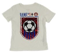 Bílé tričko s fotbalovým míčem z překlápěcích flitrů H&M