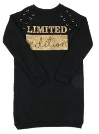 Černé teplákové šaty s nápisem a šněrováním Primark