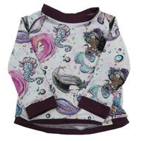 Bílo-barevné triko s mořskými pannami a koníky