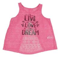 Neonově růžový průhledný krajkový crop top s nápisem C&A