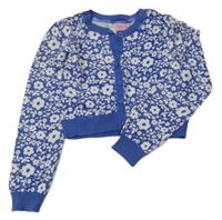 Modrý květovaný propínací crop svetr Laura Ashley