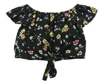 Černo-barevný květovaný lehký crop top New Look