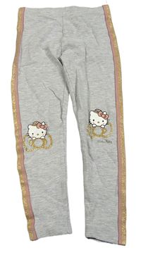 Šedé melírované silnější legíny s pruhem a Hello Kitty C&A