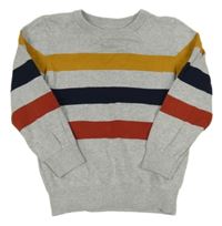 Šedý lehký svetr s barevnými pruhy C&A