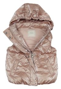 Růžová lesklá šusťáková zateplená vesta s kapucí zn. Next