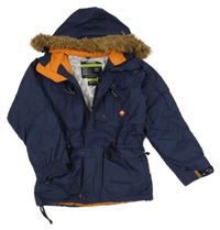 Tmavomodrá šusťáková funkční zimní bunda s kapucí s kožešinou Trespass