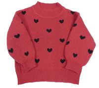 Červený svetr s černými srdíčky shein